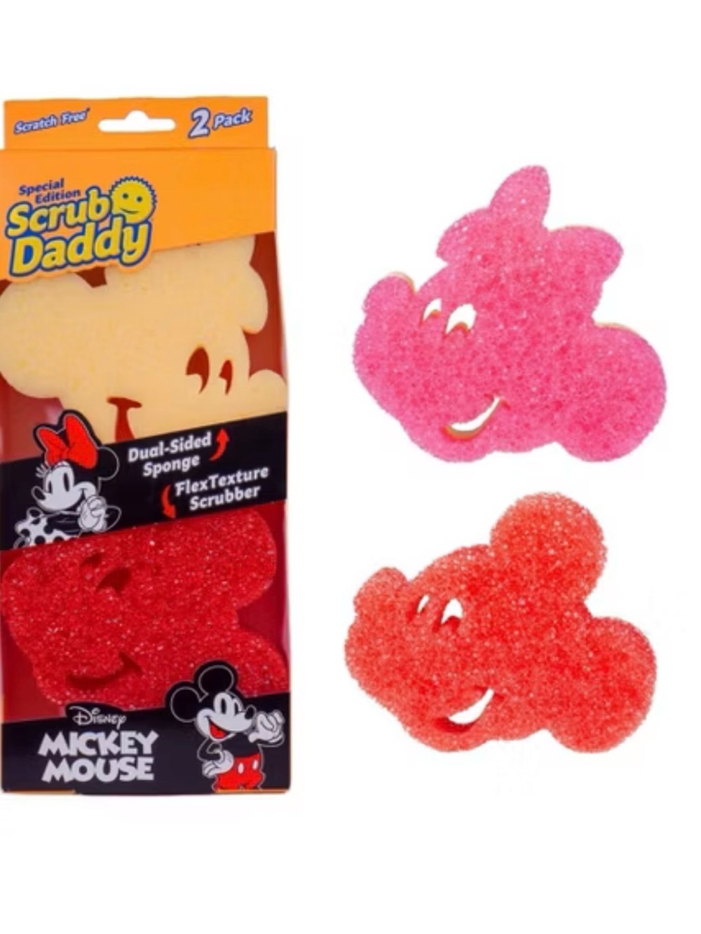 Disney Mickey Mouse Pink & Red Sponge Scrubbers - 2 Pack